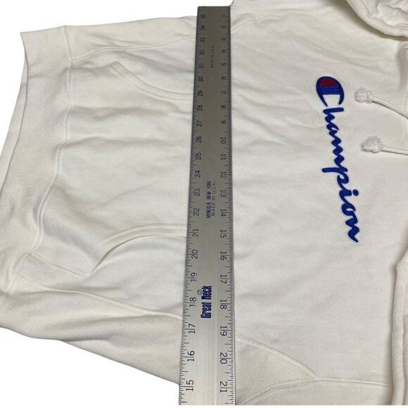 Champion Reverse Weave Embroidered Logo Hoodie Spell Out Script Blue - Picture 5 of 9
